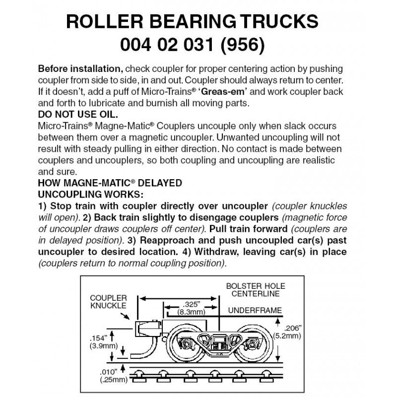 Z Scale Roller Bearing Trucks (956)